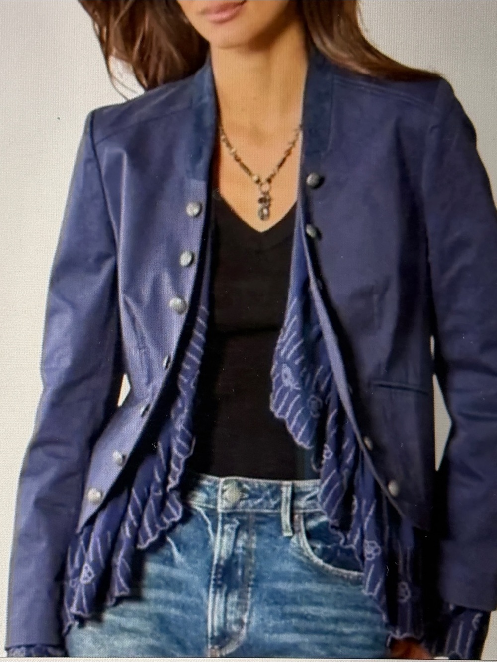 SUNDANCE Carolina Ruffle Military Velvet Blazer - Picture 12 of 12
